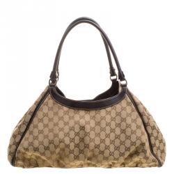 Pre Owned Gucci Beige GG Canvas Large D Ring Top Handle Bag