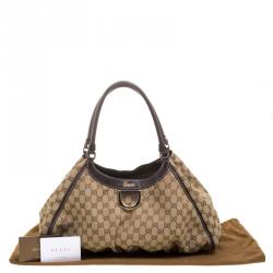 Pre Owned Gucci Beige GG Canvas Large D Ring Top Handle Bag