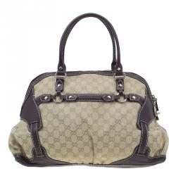 مملوكة مسبقًا Gucci Brown Monogram Canvas and Leather Medium Horsebit Nail Bag