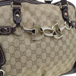 مملوكة مسبقًا Gucci Brown Monogram Canvas and Leather Medium Horsebit Nail Bag