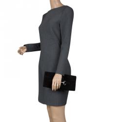 Pre Owned Gucci Black Suede Crystal Horsebit Broadway Clutch