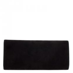 Pre Owned Gucci Black Suede Crystal Horsebit Broadway Clutch