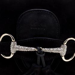 Pre Owned Gucci Black Suede Crystal Horsebit Broadway Clutch