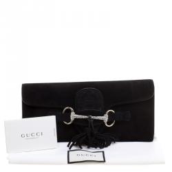 Pre Owned Gucci Black Suede Crystal Horsebit Broadway Clutch