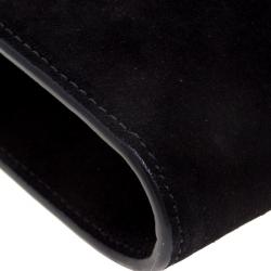 Pre Owned Gucci Black Suede Crystal Horsebit Broadway Clutch