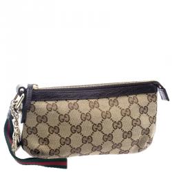 مملوكة مسبقًا Gucci Beige/Brown GG Canvas Charm Wristlet Pouch
