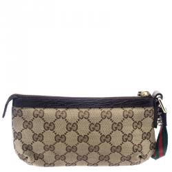 مملوكة مسبقًا Gucci Beige/Brown GG Canvas Charm Wristlet Pouch