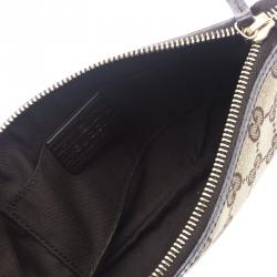 مملوكة مسبقًا Gucci Beige/Brown GG Canvas Charm Wristlet Pouch