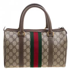 Pre Owned Gucci Beige/Brown Vintage GG Supreme Canvas Web Boston Bag