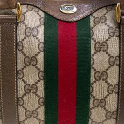 Pre Owned Gucci Beige/Brown Vintage GG Supreme Canvas Web Boston Bag