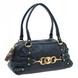 Pre Owned Gucci Black Leather Guccissima Wave Boston Bag