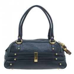 Pre Owned Gucci Black Leather Guccissima Wave Boston Bag