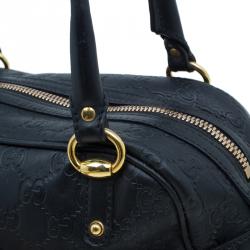 Pre Owned Gucci Black Leather Guccissima Wave Boston Bag