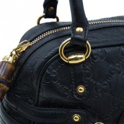 Pre Owned Gucci Black Leather Guccissima Wave Boston Bag