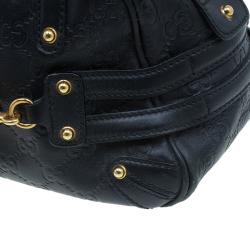 Pre Owned Gucci Black Leather Guccissima Wave Boston Bag