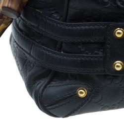 Pre Owned Gucci Black Leather Guccissima Wave Boston Bag