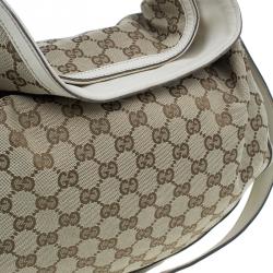 Pre Owned Gucci Beige Monogram Canvas Bamboo Handle Hobo Bag