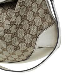 Pre Owned Gucci Beige Monogram Canvas Bamboo Handle Hobo Bag