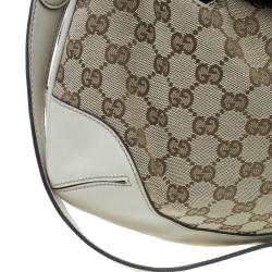 Pre Owned Gucci Beige Monogram Canvas Bamboo Handle Hobo Bag