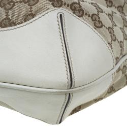 Pre Owned Gucci Beige Monogram Canvas Bamboo Handle Hobo Bag