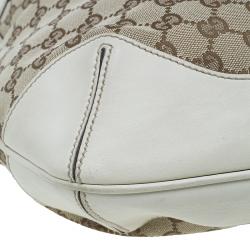 Pre Owned Gucci Beige Monogram Canvas Bamboo Handle Hobo Bag