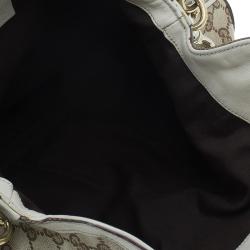 Pre Owned Gucci Beige Monogram Canvas Bamboo Handle Hobo Bag