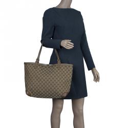 Pre Owned Gucci Beige Canvas Large Craft Original GG Tote with Pouch
