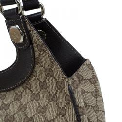 مملوكة مسبقًا حقيبة كتف غوتشي كرمي كانفاس مونوجرامي بني