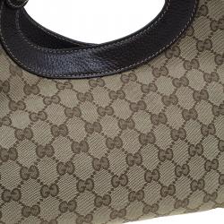 مملوكة مسبقًا حقيبة كتف غوتشي كرمي كانفاس مونوجرامي بني
