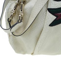 Pre Owned حقيبة غوتشي هيستريا جلد ثعبان أبيض إصدار تاتو هوبو