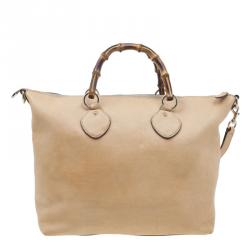 Pre Owned حقيبة غوتشي شوبر جلد بيج بامبو متوسطة شوبر