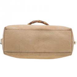 Pre Owned حقيبة غوتشي شوبر جلد بيج بامبو متوسطة شوبر