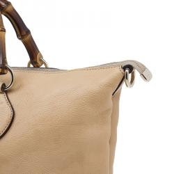 Pre Owned حقيبة غوتشي شوبر جلد بيج بامبو متوسطة شوبر