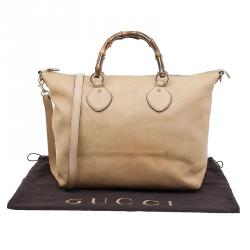 Pre Owned حقيبة غوتشي شوبر جلد بيج بامبو متوسطة شوبر