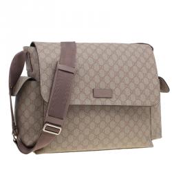 Pre Owned Gucci Beige Coated Canvas Diaper Messenger Bag