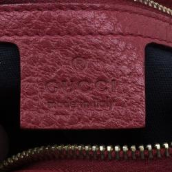 مملوكة مسبقًا Gucci Red Pebbled Leather Half Moon Bamboo Ring Hobo Bag
