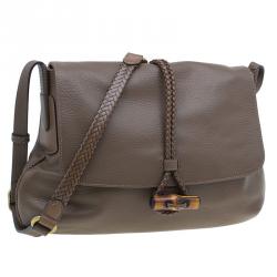 Pre Owned Gucci Brown Leather Hip Bamboo Flap Shoulder Bag