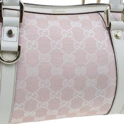 Pre Owned Gucci Pink GG Canvas D-Ring Boston Bag