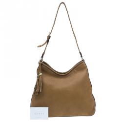 مملوكة مسبقًا Gucci Brown Leather Medium Marrakech Tassels Metal G Hobo