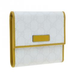 Pre Owned محفظة غوتشي كانفاس غوتشيسيما أبيض و جلد مضغوطة