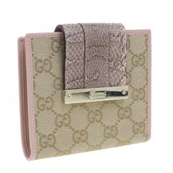 مملوكة مسبقًا محفظة غوتشي جلد ثعبان و كانفاس غوتشيسما بقلاب مضغوطة