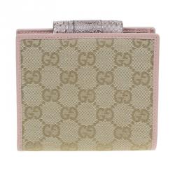 مملوكة مسبقًا محفظة غوتشي جلد ثعبان و كانفاس غوتشيسما بقلاب مضغوطة