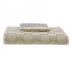 مملوكة مسبقًا محفظة غوتشي جلد ثعبان و كانفاس غوتشيسما بقلاب مضغوطة