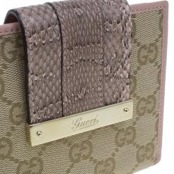 مملوكة مسبقًا محفظة غوتشي جلد ثعبان و كانفاس غوتشيسما بقلاب مضغوطة