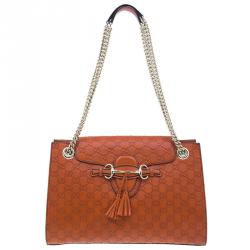 Pre Owned حقيبة غوتشي أميلي جلد برتقالي غوتشيسيما مونوغرامي بسلسلة للكتف