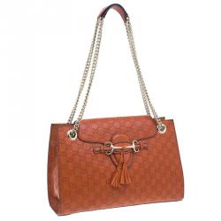 Pre Owned حقيبة غوتشي أميلي جلد برتقالي غوتشيسيما مونوغرامي بسلسلة للكتف