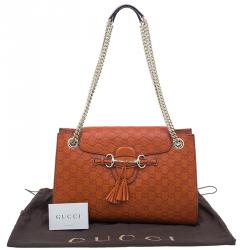 Pre Owned حقيبة غوتشي أميلي جلد برتقالي غوتشيسيما مونوغرامي بسلسلة للكتف