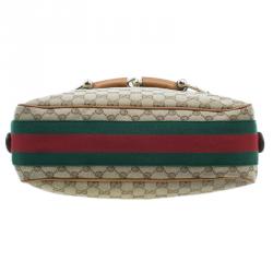 مملوكة مسبقًا Gucci Brown Leather Canvas Medium Web Horsebit Heritage Hobo