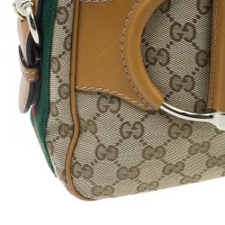 مملوكة مسبقًا Gucci Brown Leather Canvas Medium Web Horsebit Heritage Hobo