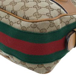 مملوكة مسبقًا Gucci Brown Leather Canvas Medium Web Horsebit Heritage Hobo